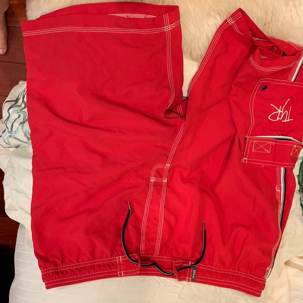 Men’s Red with piping TYR swim trunks